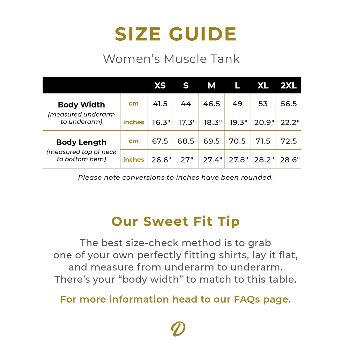 Size Guide for the Women’s Muscle Tank